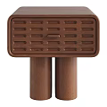 Modern Minimalist Wooden Nightstand With Slatted Front And Double Column Legs