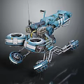 Futuristic Blue Mechanical Robot Device With Multiple Wheels And Complex Structure