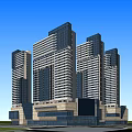 Modern High Rise Building Complex With Central Green Space And Road Network Layout 3d model