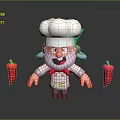 Cartoon Chef Game Movie Character With White Chef Hat Red Bow Tie Red Chili Peppers