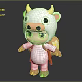 Cute White Cartoon Game Movie Character With Yellow Horns Pink Nose And Star Backpack