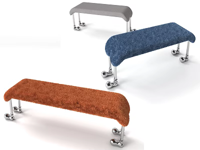 Colorful Plush Fabric Sofa Benches With Metal Legs And Wheels Modern Design 3d model