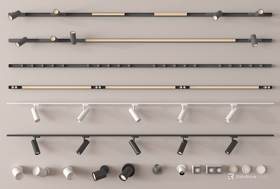 Various Styles of Modern Downlights and Spotlights in Black and White for Home Lighting 3d model 