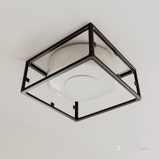 Modern Square Frame Ceiling Light with Black Metal Border and White Shade 3d model