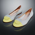 Diane Women's Flat Shoes White and Yellow Round Toe with Smooth Upper and Brown Sole