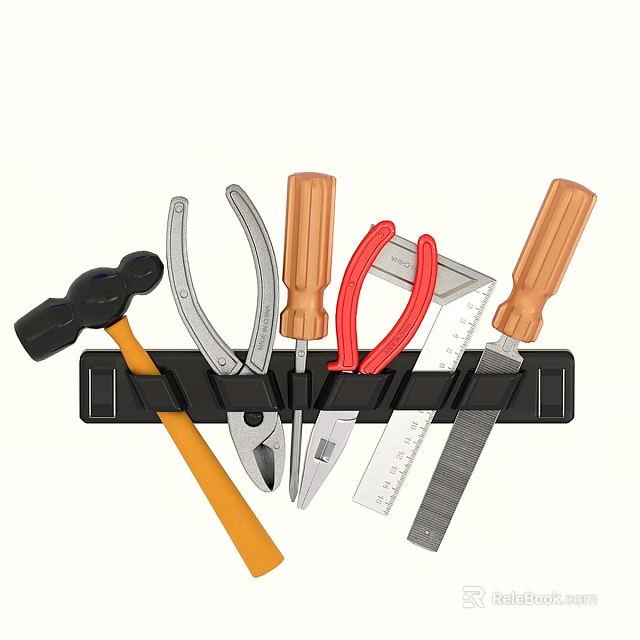 Household Appliance Tool Organizer With Hammer Pliers Screwdrivers And Ruler 3d model 