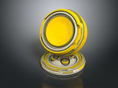 Modern Circular Yellow Two Layered Furniture With Sleek Surface And Metal Frame 3d model