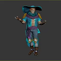 Fantasy Adventure Game Character With Blue Hat Red Hair Turquoise Outfit And Purple Scarf Design