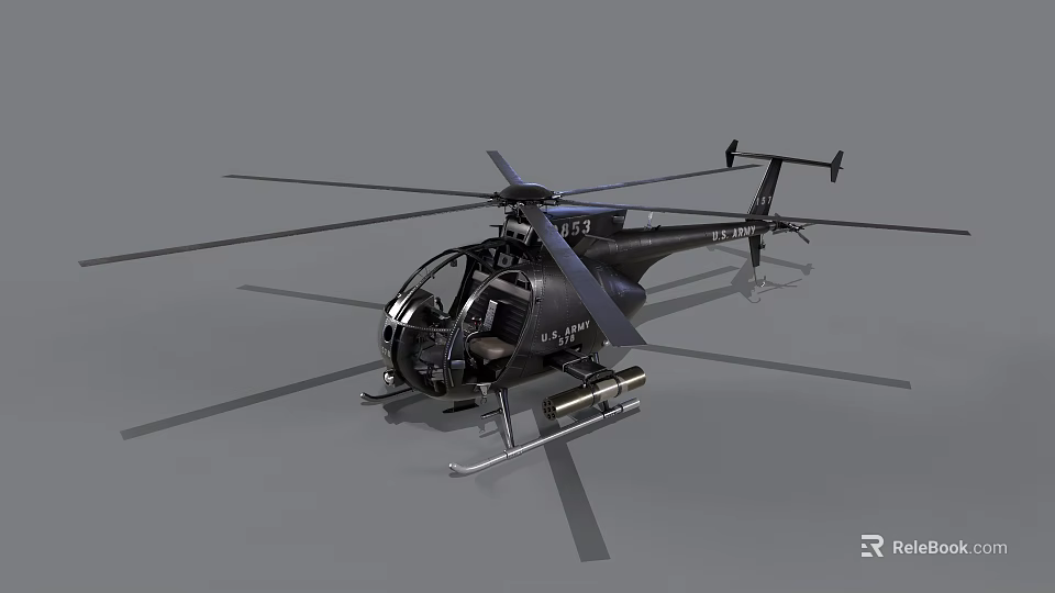 Black Utility Helicopter Featuring Rotors Cockpit and Fuselage in Close Up View 3d model 