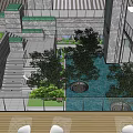 Modern Scenic Wall Landscaping Design With Stone Water Pond And Green Trees