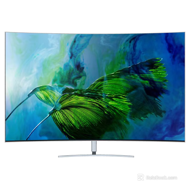 Curved TV With Sleek Design Vibrant Green Leaves And Blue Background 3d model 