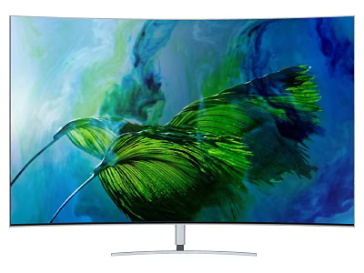 Curved TV With Sleek Design Vibrant Green Leaves And Blue Background 3d model