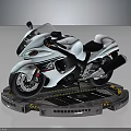 Sleek White Sport Motorcycle With Aerodynamic Design And Black Seat On Display Platform