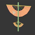 Yellow Decorative Fan Structure With Traditional Cloud Patterns And Vertical Support