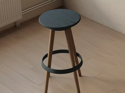 Modern Wooden Bar Stool With Round Black Cushioned Seat And Ring Footrest 3d model