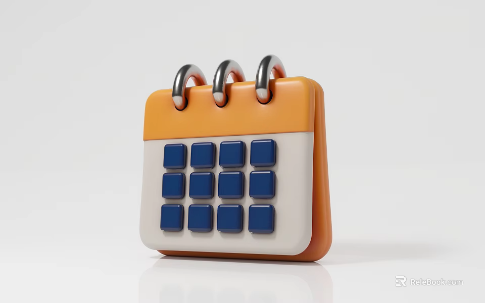 Decorative Ornament Set With Orange Frame Silver Rings White Panel And Blue Squares Calendar Design 3d model 