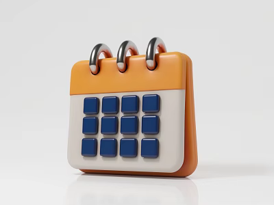 Decorative Ornament Set With Orange Frame Silver Rings White Panel And Blue Squares Calendar Design 3d model