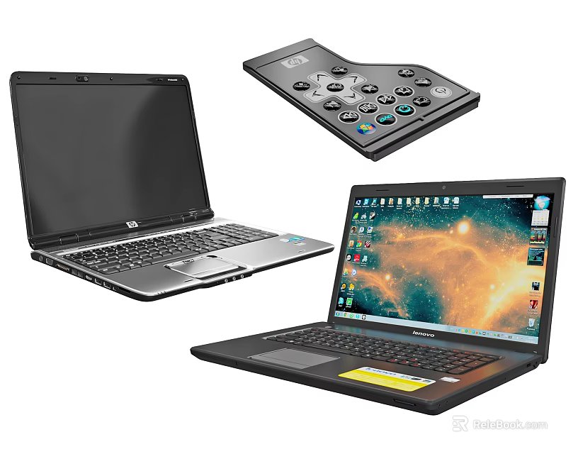 Various Open Laptops Featuring Display Screens And Multi Button Control Panel 3d model