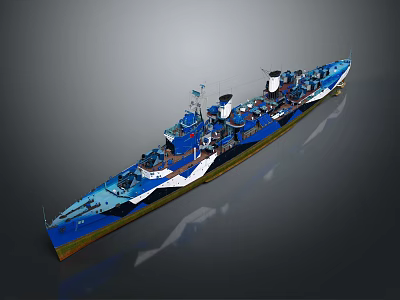 Blue Painted Warship In 3D Rendering Visualization 3d model