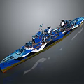 Blue Painted Warship In 3D Rendering Visualization