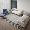 Modern Sofa Coffee Table Set With Blue Armchair Striped Rug And Moon Decor 3d model