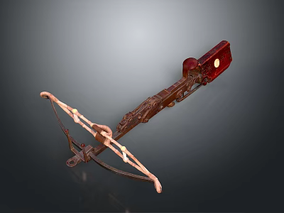 Antique Crossbow Weapon Traditional Design With Red Brown Stock And Metal Components 3d model