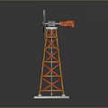 Detailed Windmill Model With Metal Blades And Orange Tower Frame Base
