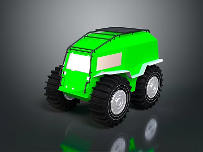 Green Off Road Vehicle With Large Tires Black Roof And Reflective Surface 3d model