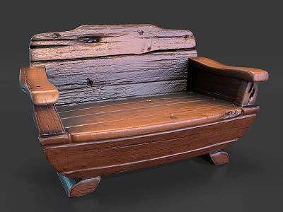 Rustic Wooden Outdoor Bench with Armrests and Natural Wood Grain Sturdy Structure for Garden Use 3d model