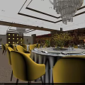 Elegant Private Dining Room Interior With Round Table White Tablecloth Tableware Yellow Flowers And Chandelier