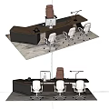 Modern Office Desk Setup With White Chairs Computer Desk Lamp And Wooden Top