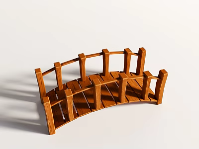 Small Wooden Arched Bridge Model With Railings And Crafted Design 3d model