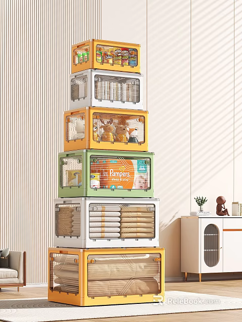 Multi layer Storage Cabinet Rack With Colorful Clear Drawers Organizing Pampers Towels And Home Supplies 3d model 
