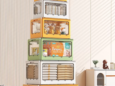 Multi layer Storage Cabinet Rack With Colorful Clear Drawers Organizing Pampers Towels And Home Supplies 3d model