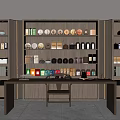Modern Tea Table Chair With Storage Shelves Of Tea Sets Cans And Cakes