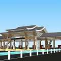Traditional Style Toll Station Building With Roof Columns And Toll Booths