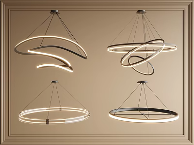 Modern Circular Chandeliers with Curved Hoops and Elegant Lighting Design 3d model