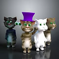 Cute Cartoon Cats With Purple Top Hat Green Big Eyes And Various Colors