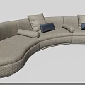 Modern Curved Sectional Sofa With Light Gray Fabric And Decorative Pillows 3d model