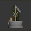 Rustic Well Structure With Wooden Beams Green Ivy Stone Base Bucket And Rope