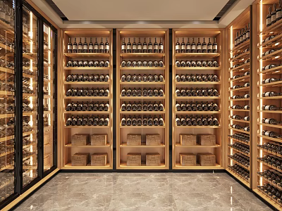 Wine Cellar Interior Design With Wooden Racks Neatly Arranged Wine Bottles And Warm Lighting 3d model