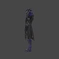 Game and Movie Character in Black Purple Robe with Outstretched Arms and Bat Like Details