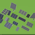 Various Solar Panels in Different Shapes and Sizes on Green Background