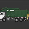 Green And White Garbage Truck With Open Container For Waste Collection