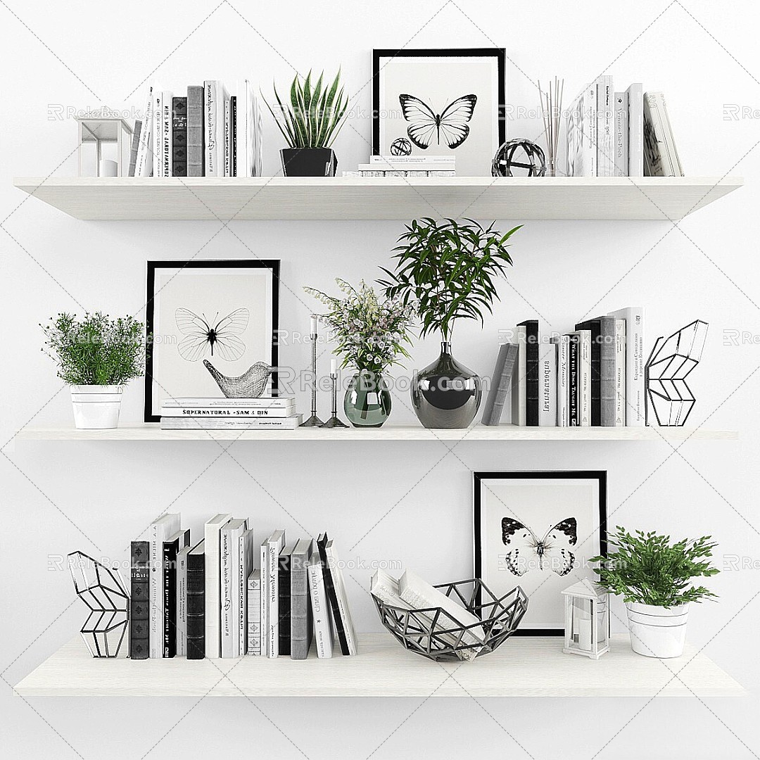 Jewelry Ornaments Combination Decorative suit Book Bookshelf Flower 3d model