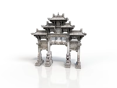 Traditional Chinese Archway In Ancient Architectural Style With Intricate Carvings And Multi layered Roofs 3d model