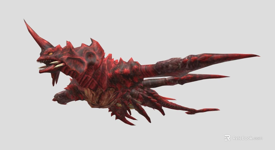 Red Spiked Monster Creature With Sharp Textured Body And Extended Limbs 3d model 