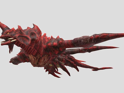 Red Spiked Monster Creature With Sharp Textured Body And Extended Limbs 3d model