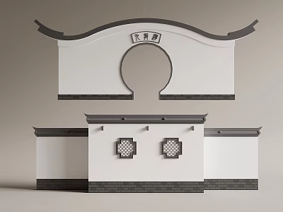 Traditional Chinese Archway Design With Curved Tile Eaves Hexagonal Windows And Wooden Plaque 3d model