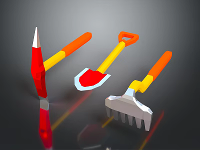 rake shovel hoe 3d model